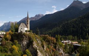 Preview wallpaper mountains, buildings, river, landscape