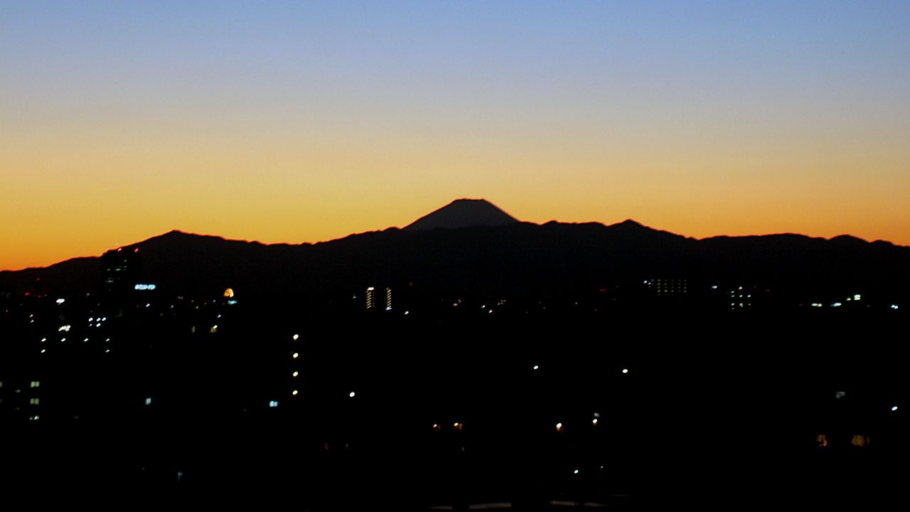 Wallpaper mountains, buildings, sunrise, dark