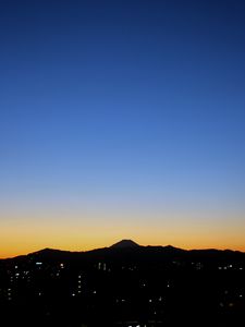 Preview wallpaper mountains, buildings, sunrise, dark