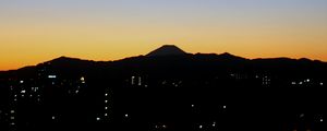 Preview wallpaper mountains, buildings, sunrise, dark