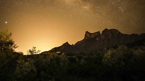 Preview wallpaper mountains, bushes, starry sky