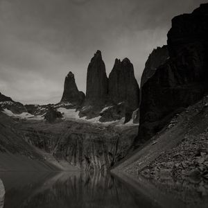 Preview wallpaper mountains, bw, rocks, stones, landscape