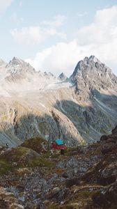 Preview wallpaper mountains, cabin, hills, mountain range, nature