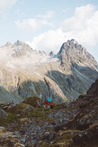 Preview wallpaper mountains, cabin, hills, mountain range, nature