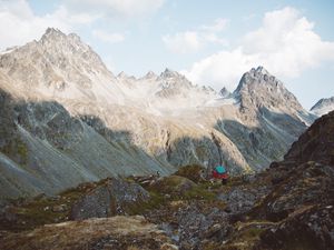 Preview wallpaper mountains, cabin, hills, mountain range, nature