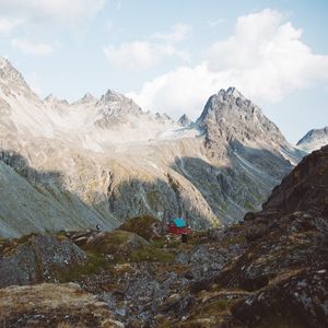 Preview wallpaper mountains, cabin, hills, mountain range, nature