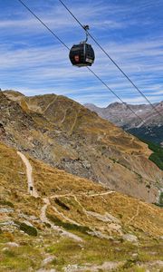 Preview wallpaper mountains, cable car, cabin, nature, travel