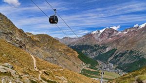 Preview wallpaper mountains, cable car, cabin, nature, travel