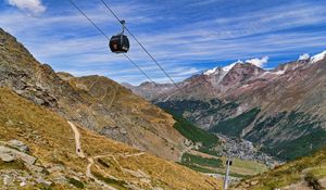 Preview wallpaper mountains, cable car, cabin, nature, travel