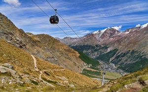 Preview wallpaper mountains, cable car, cabin, nature, travel