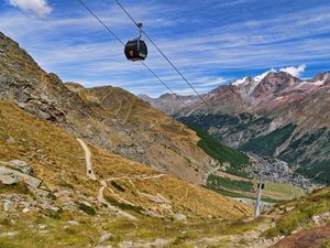 Preview wallpaper mountains, cable car, cabin, nature, travel