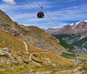 Preview wallpaper mountains, cable car, cabin, nature, travel