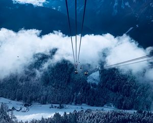 Preview wallpaper mountains, cable car, funicular, trees, peaks