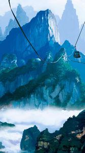 Preview wallpaper mountains, cable car, nature, art