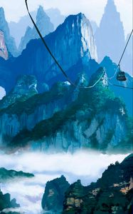 Preview wallpaper mountains, cable car, nature, art