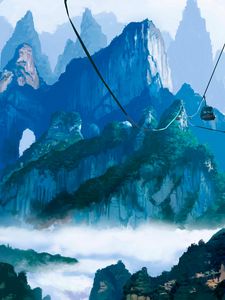 Preview wallpaper mountains, cable car, nature, art