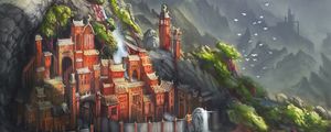 Preview wallpaper mountains, castle, trees, fantasy, art