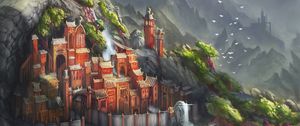 Preview wallpaper mountains, castle, trees, fantasy, art