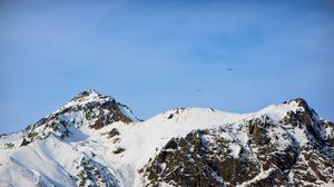 Preview wallpaper mountains, caucasus, snow, dombai, top, birds, height