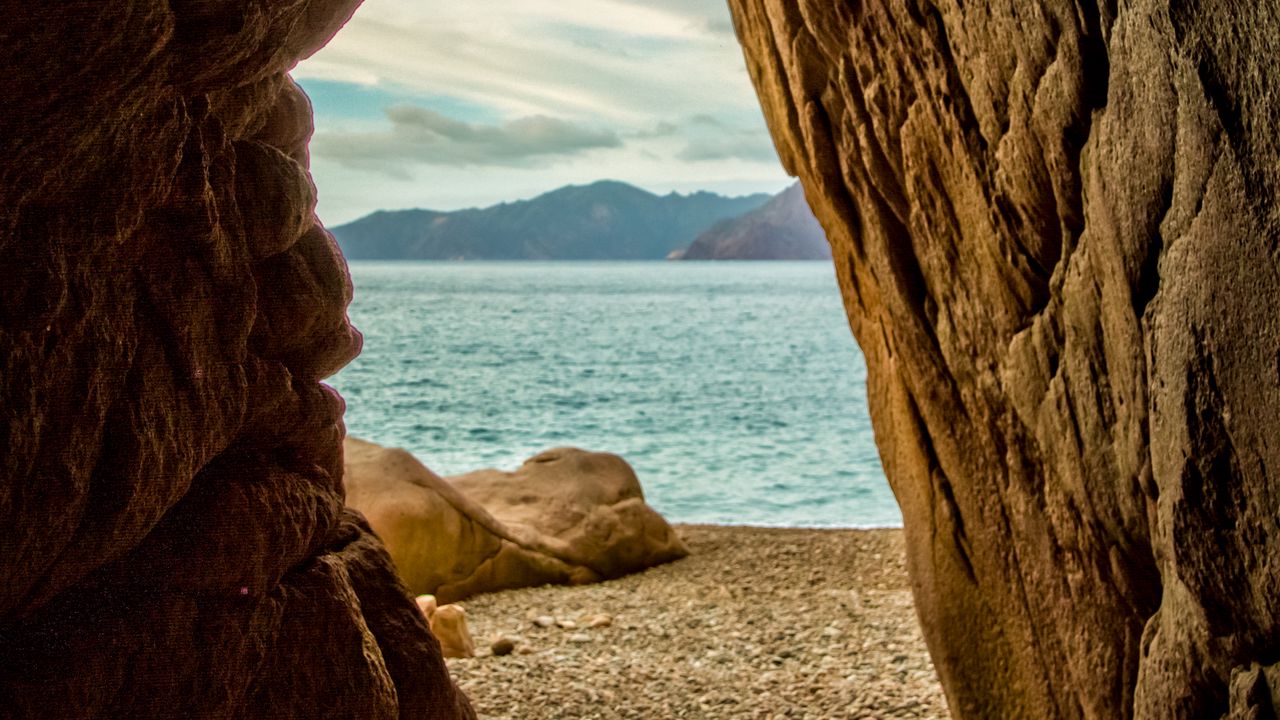 Wallpaper mountains, cave, beach, sea