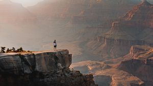 Preview wallpaper mountains, cliff, man, rock, height