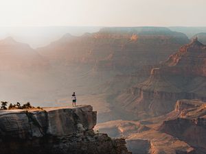 Preview wallpaper mountains, cliff, man, rock, height