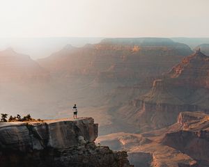 Preview wallpaper mountains, cliff, man, rock, height