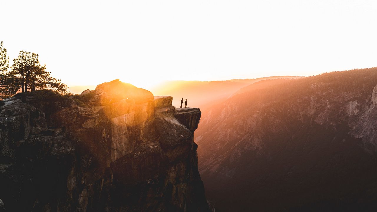 Wallpaper mountains, cliff, silhouettes, sunlight, nature