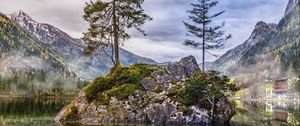 Preview wallpaper mountains, cliffs, lake, hintersee, ramsau bei berchtesgaden, germany