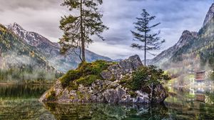 Preview wallpaper mountains, cliffs, lake, hintersee, ramsau bei berchtesgaden, germany