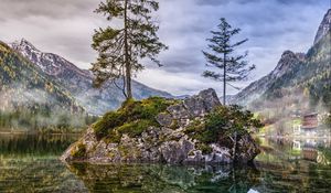 Preview wallpaper mountains, cliffs, lake, hintersee, ramsau bei berchtesgaden, germany