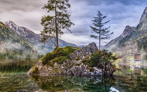 Preview wallpaper mountains, cliffs, lake, hintersee, ramsau bei berchtesgaden, germany