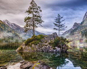 Preview wallpaper mountains, cliffs, lake, hintersee, ramsau bei berchtesgaden, germany