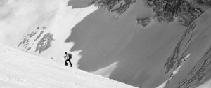 Preview wallpaper mountains, climber, snow, bw, landscape