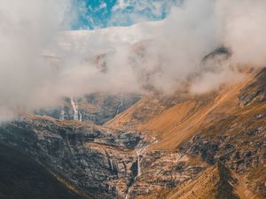 Preview wallpaper mountains, clouds, aerial view, fog