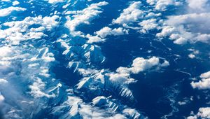 Preview wallpaper mountains, clouds, aerial view, height, view, overview