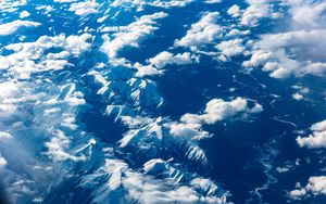 Preview wallpaper mountains, clouds, aerial view, height, view, overview