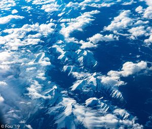 Preview wallpaper mountains, clouds, aerial view, height, view, overview