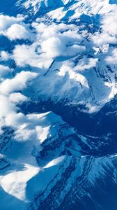 Preview wallpaper mountains, clouds, aerial view, peaks, snowy