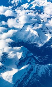 Preview wallpaper mountains, clouds, aerial view, peaks, snowy