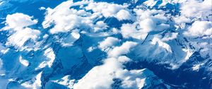 Preview wallpaper mountains, clouds, aerial view, peaks, snowy