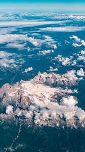 Preview wallpaper mountains, clouds, aerial view, land, overview