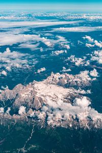 Preview wallpaper mountains, clouds, aerial view, land, overview