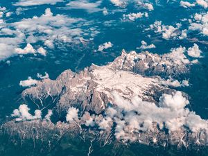 Preview wallpaper mountains, clouds, aerial view, land, overview