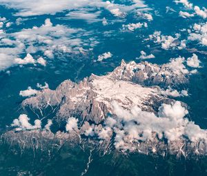 Preview wallpaper mountains, clouds, aerial view, land, overview