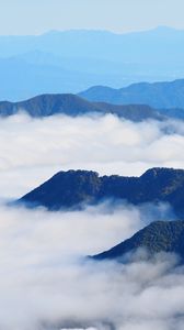 Preview wallpaper mountains, clouds, aerial view, mountain range, peaks