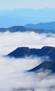 Preview wallpaper mountains, clouds, aerial view, mountain range, peaks