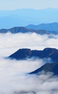 Preview wallpaper mountains, clouds, aerial view, mountain range, peaks