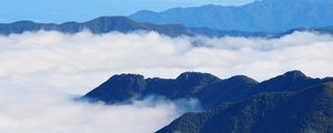 Preview wallpaper mountains, clouds, aerial view, mountain range, peaks