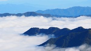 Preview wallpaper mountains, clouds, aerial view, mountain range, peaks